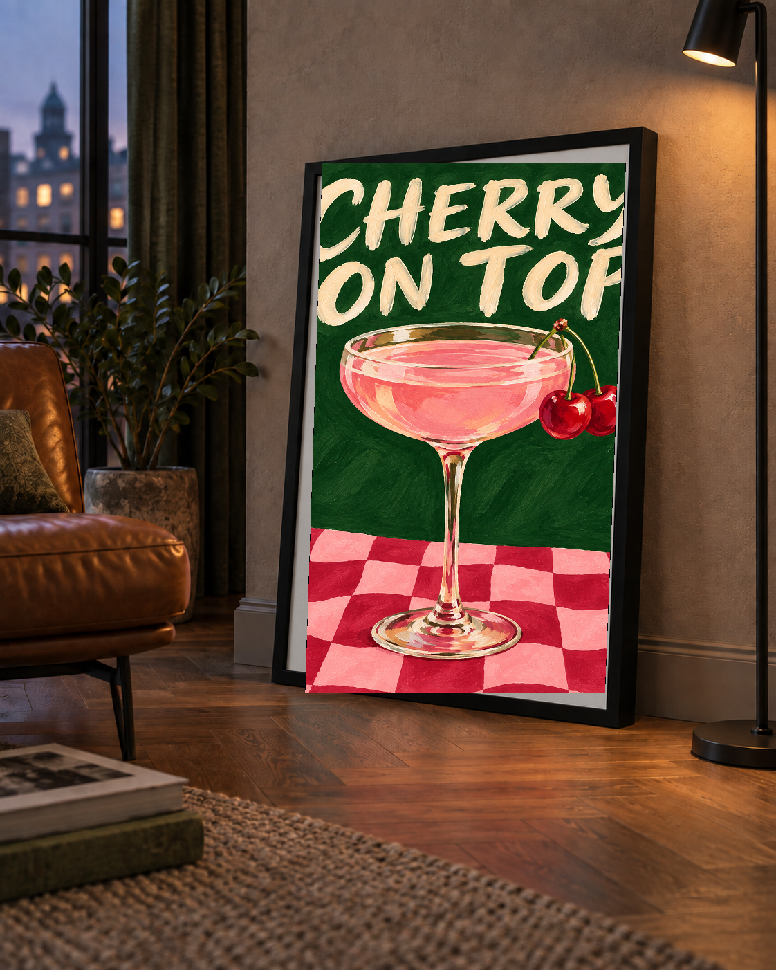 Cherry On Top Kirazlı Kokteyl Poster – Renkli İllüstrasyon Baskı