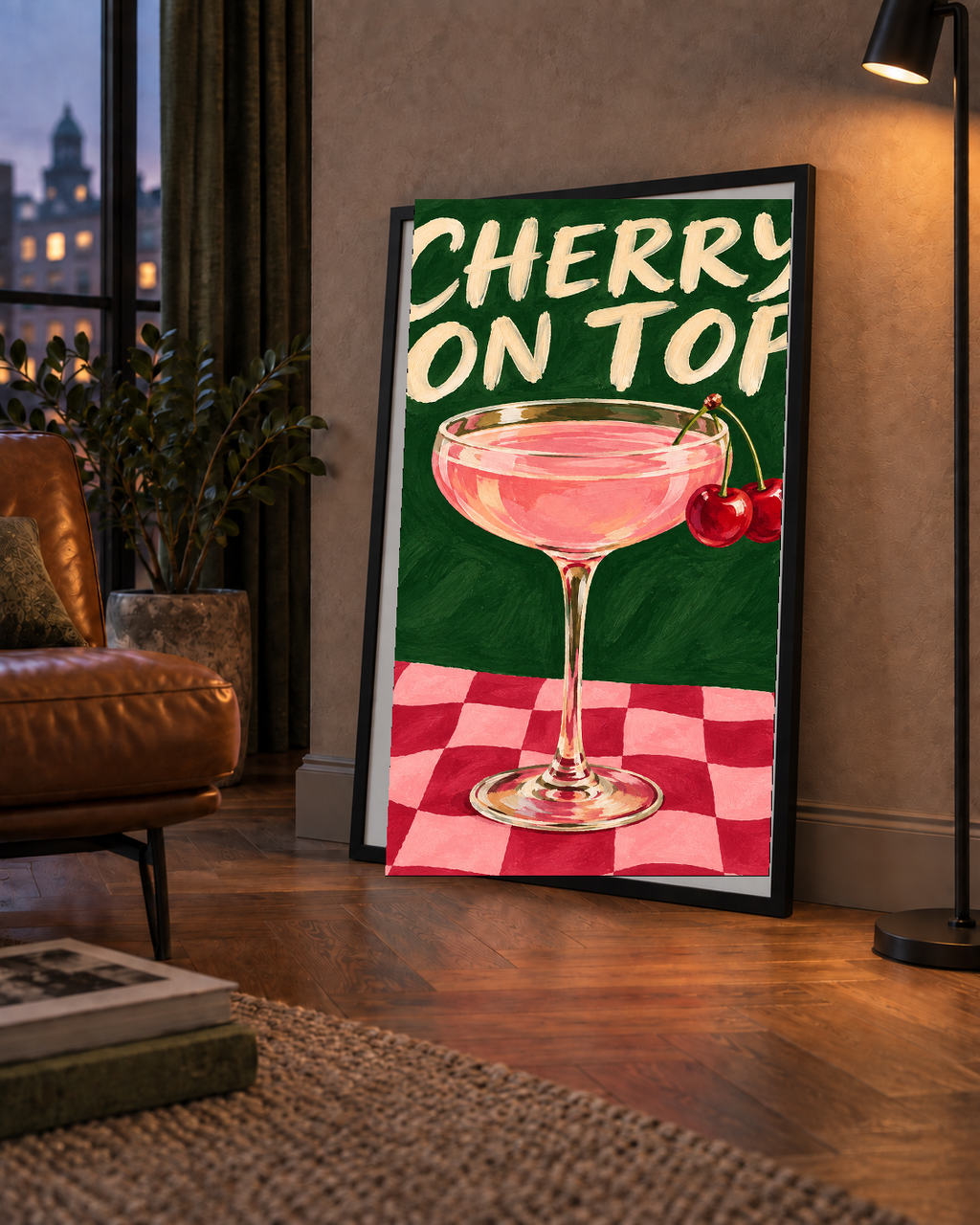Cherry On Top Kirazlı Kokteyl Poster – Renkli İllüstrasyon Baskı