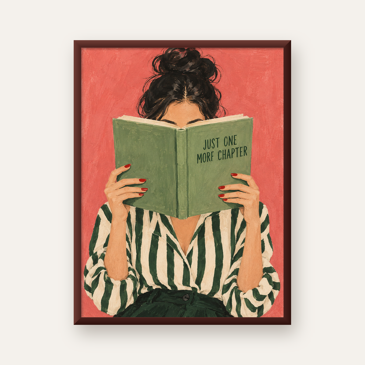 Kitap Okuyan Kadın İllüstrasyonlu Poster – Just One More Chapter — ceviz çerçeveli