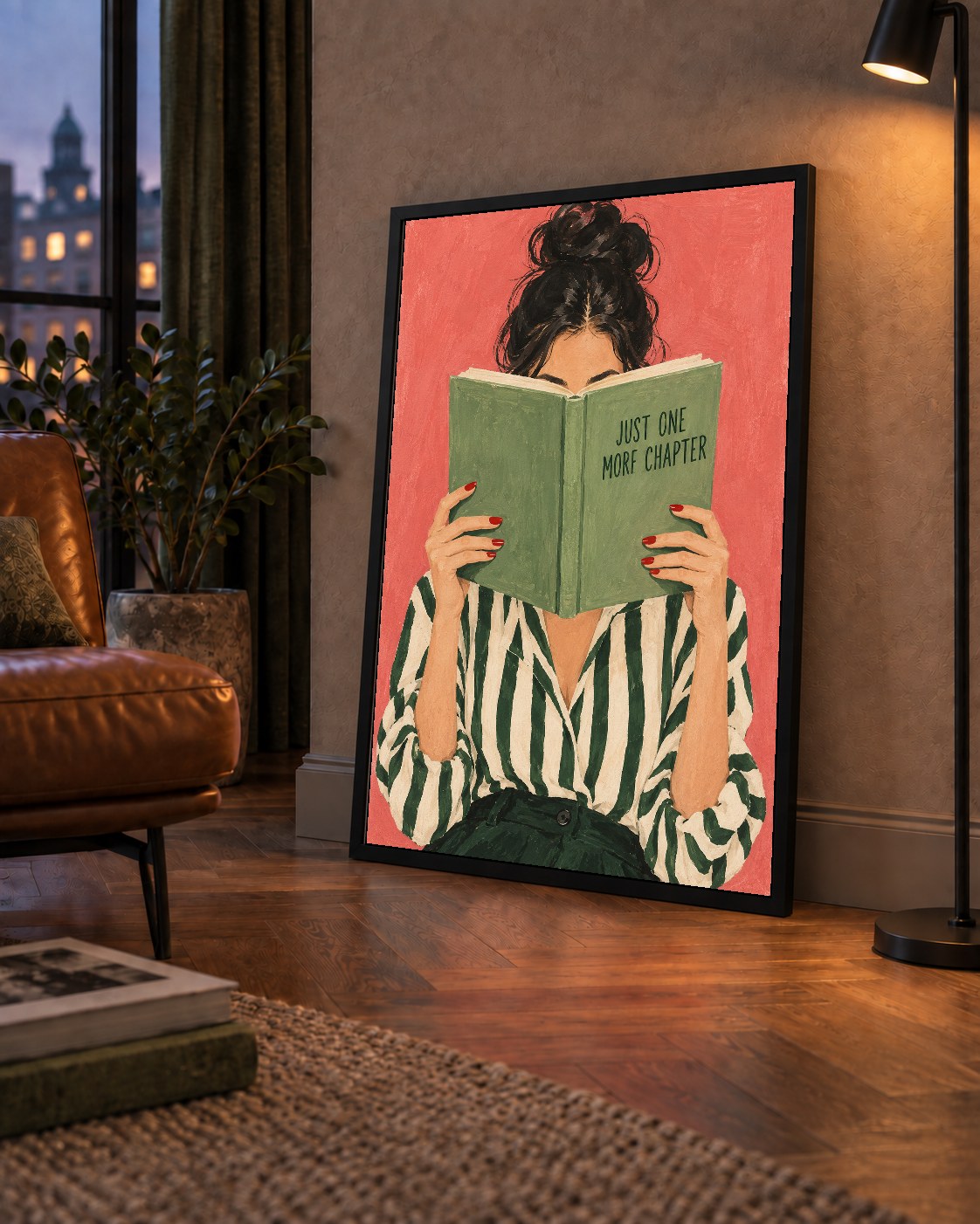 Kitap Okuyan Kadın İllüstrasyonlu Poster – Just One More Chapter