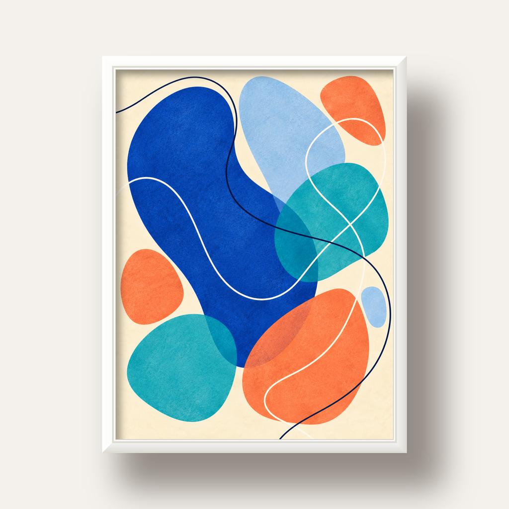 Renkli Soyut Şekiller Modern Dijital Poster – Çerçeveli Baskı — beyaz derin çerçeveli