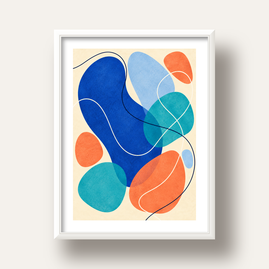 Renkli Soyut Şekiller Modern Dijital Poster – Çerçeveli Baskı — beyaz derin çerçeveli paspartulu