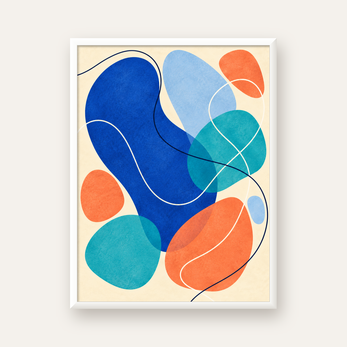 Renkli Soyut Şekiller Modern Dijital Poster – Çerçeveli Baskı — beyaz çerçeveli dikey poster
