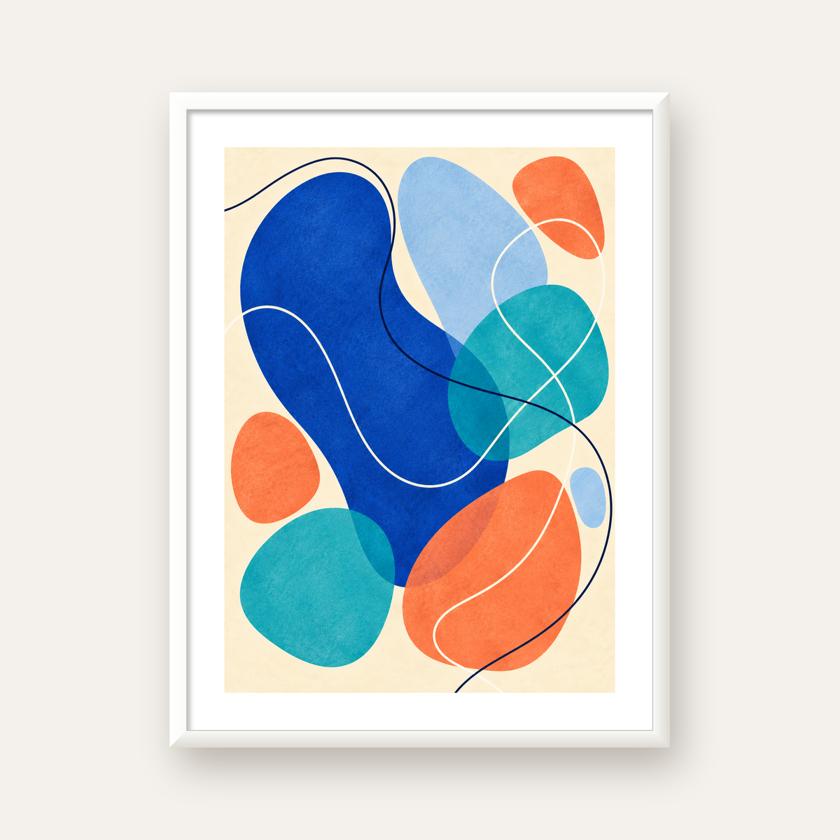 Renkli Soyut Şekiller Modern Dijital Poster – Çerçeveli Baskı — beyaz çerçeveli dikey poster