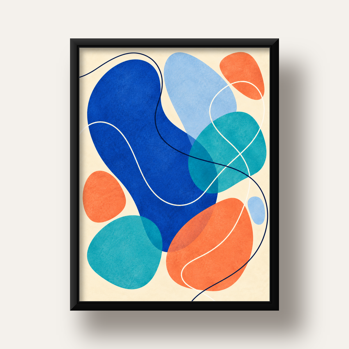 Renkli Soyut Şekiller Modern Dijital Poster – Çerçeveli Baskı — siyah derin çerçeveli