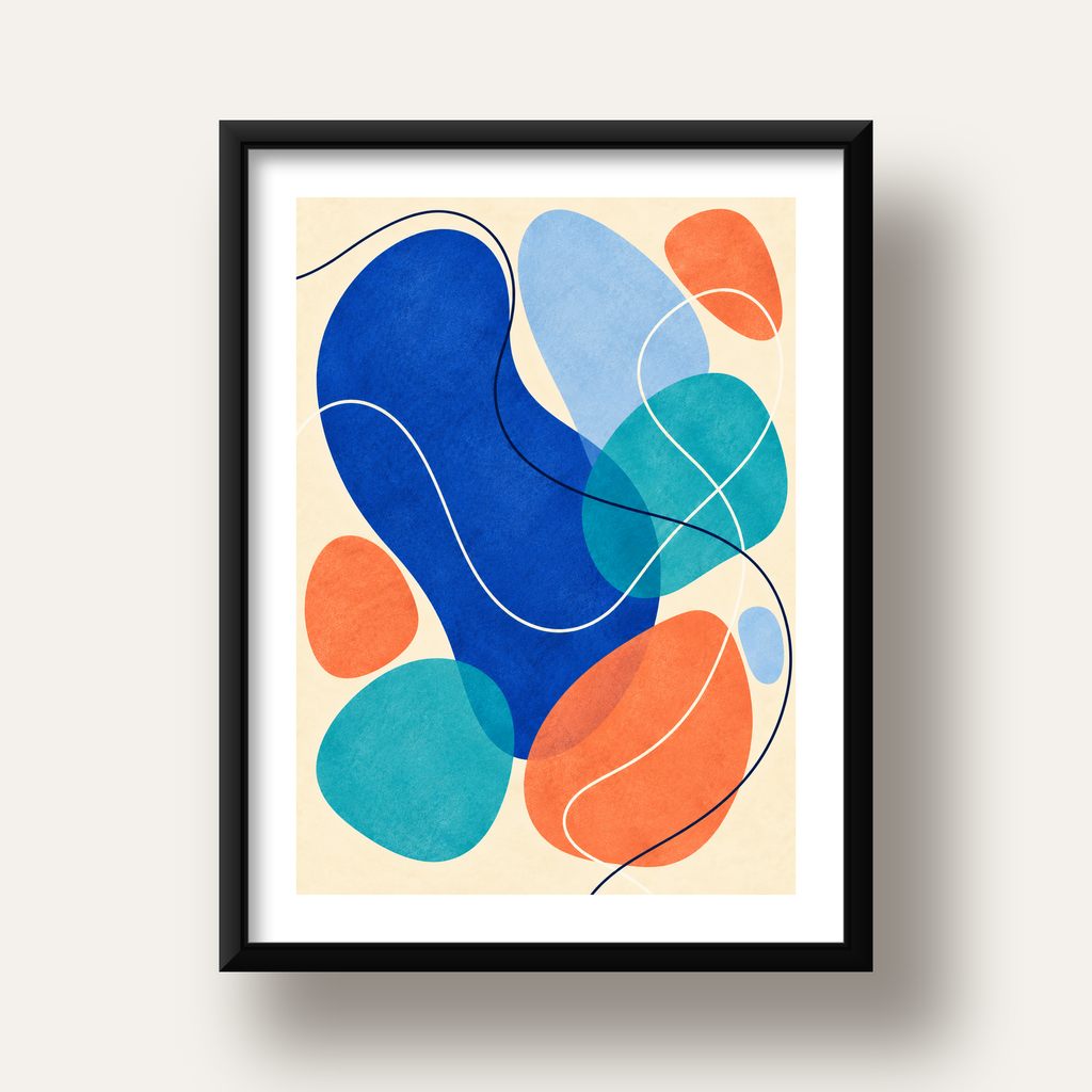 Renkli Soyut Şekiller Modern Dijital Poster – Çerçeveli Baskı — siyah derin çerçeveli paspartulu