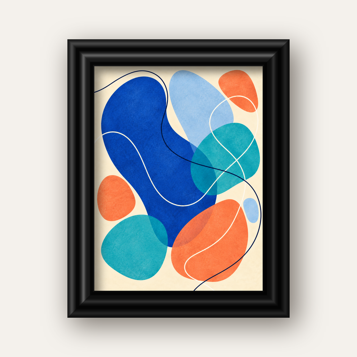 Renkli Soyut Şekiller Modern Dijital Poster – Çerçeveli Baskı — siyah galeri çerçeveli
