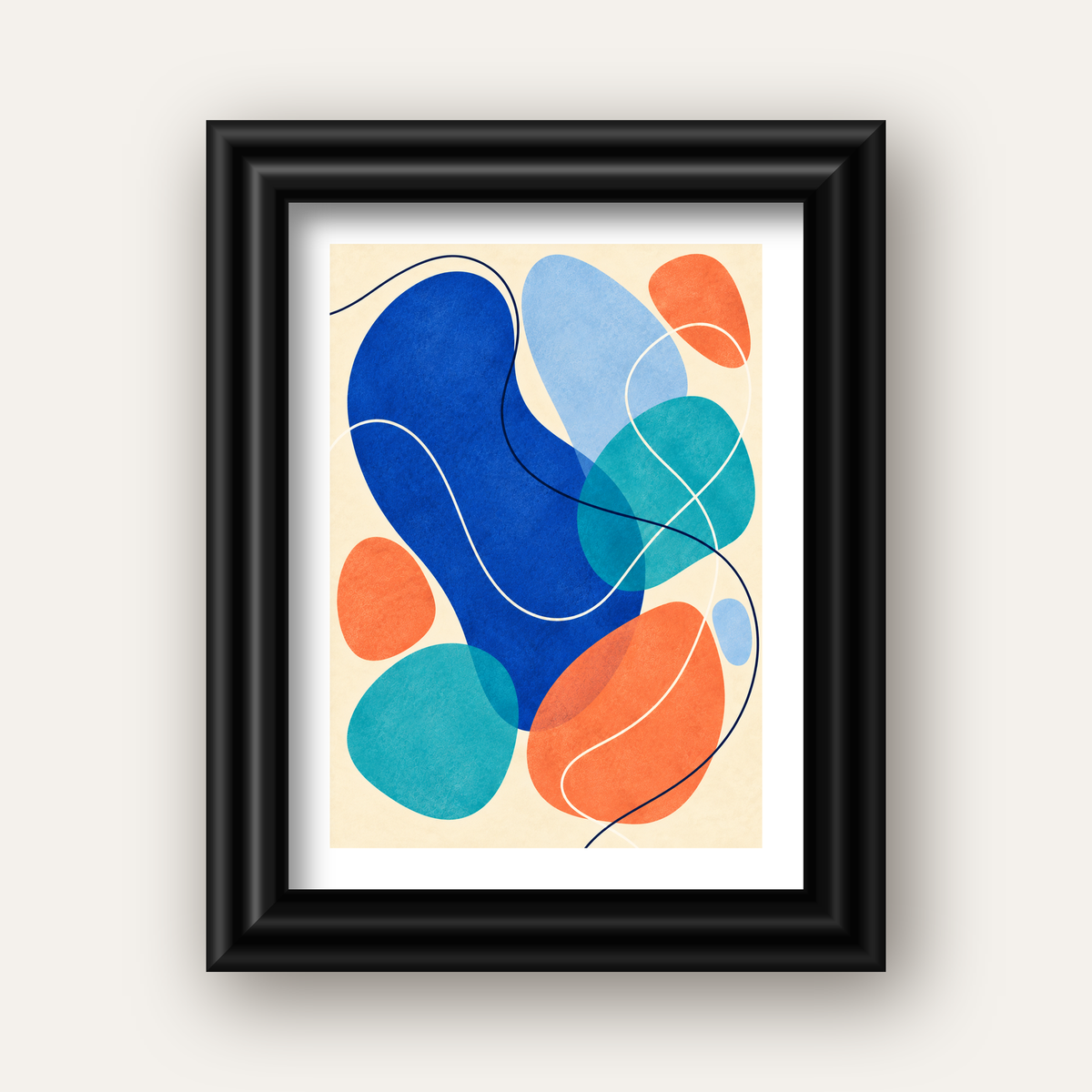 Renkli Soyut Şekiller Modern Dijital Poster – Çerçeveli Baskı — siyah galeri çerçeveli paspartulu
