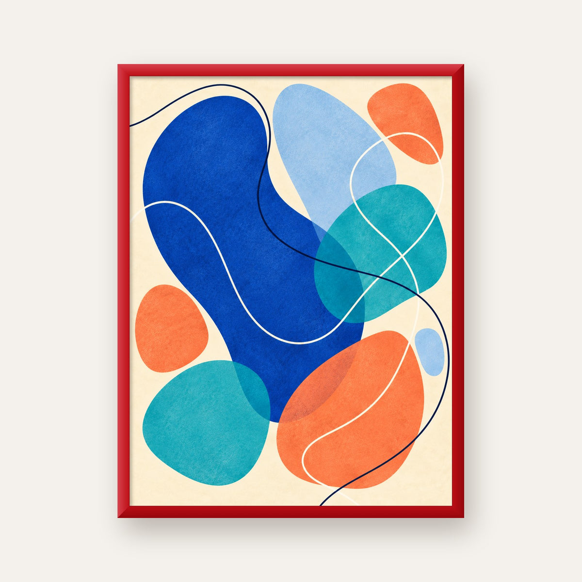 Renkli Soyut Şekiller Modern Dijital Poster – Çerçeveli Baskı — kırmızı çerçeveli