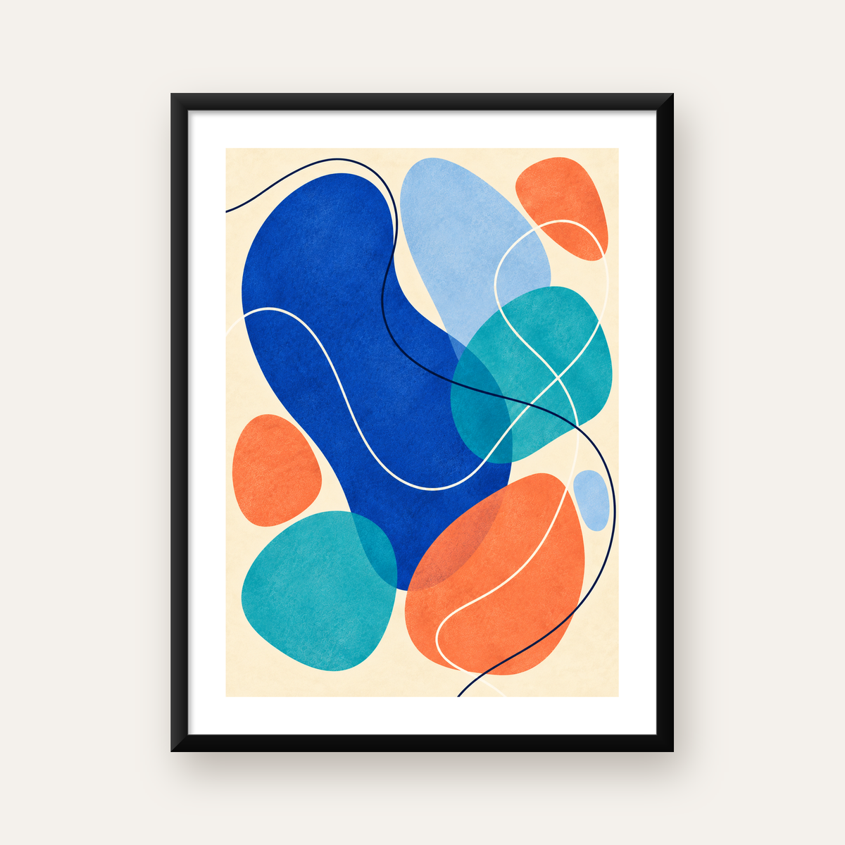 Renkli Soyut Şekiller Modern Dijital Poster – Çerçeveli Baskı — Dikey baskı, beyaz kenar boşluklu