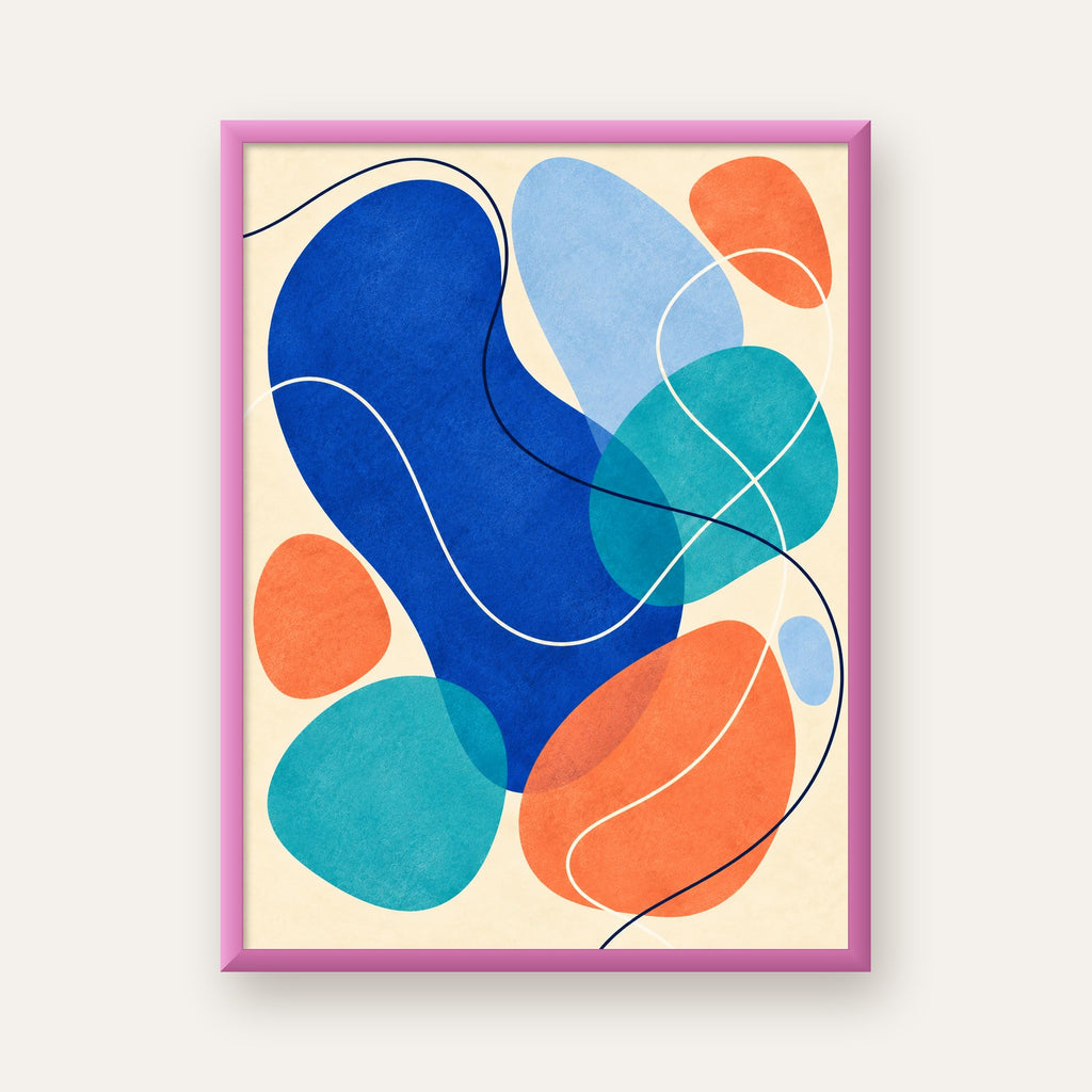 Renkli Soyut Şekiller Modern Dijital Poster – Çerçeveli Baskı — pembe çerçeveli