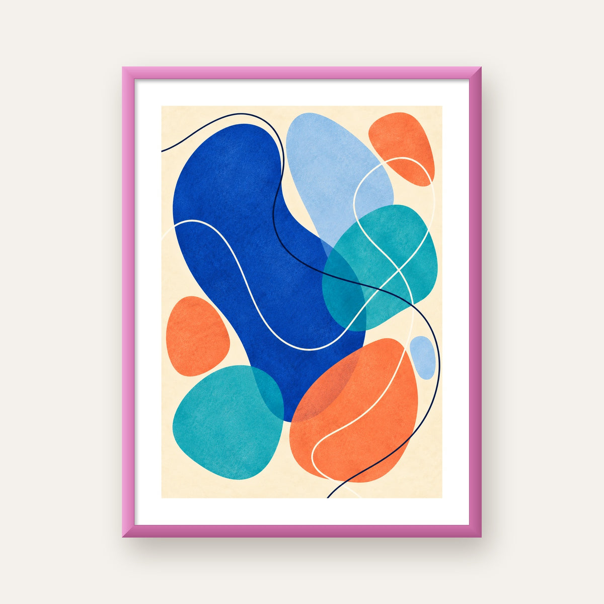 Renkli Soyut Şekiller Modern Dijital Poster – Çerçeveli Baskı — pembe çerçeveli paspartulu