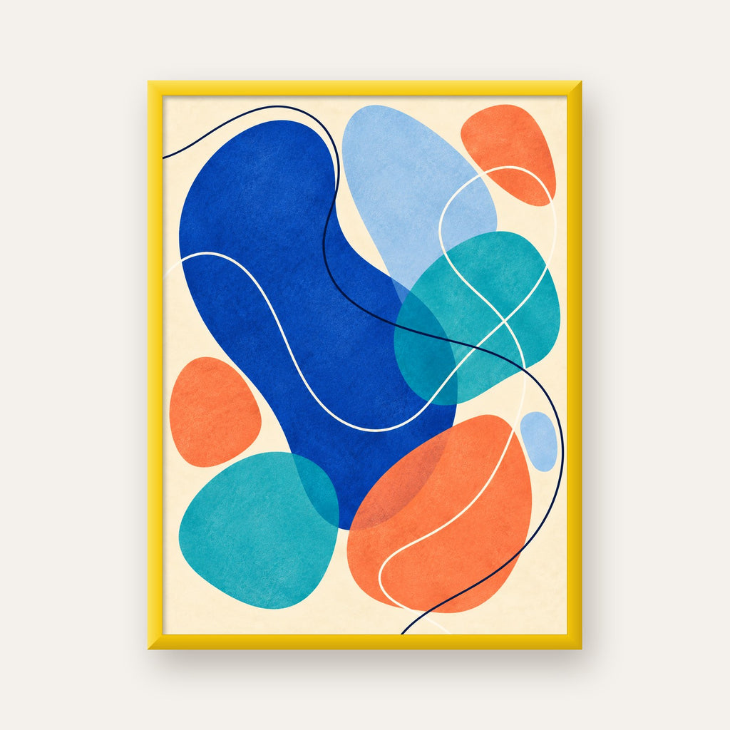 Renkli Soyut Şekiller Modern Dijital Poster – Çerçeveli Baskı — sarı çerçeveli