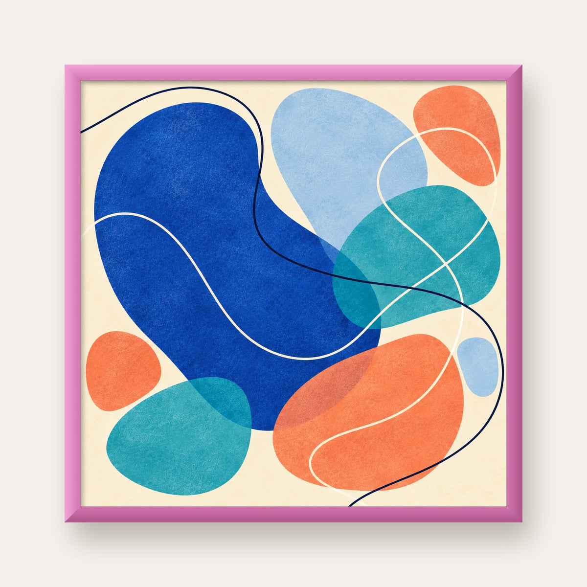 Renkli Soyut Şekiller Modern Dijital Poster – Çerçeveli Baskı — pembe çerçeveli