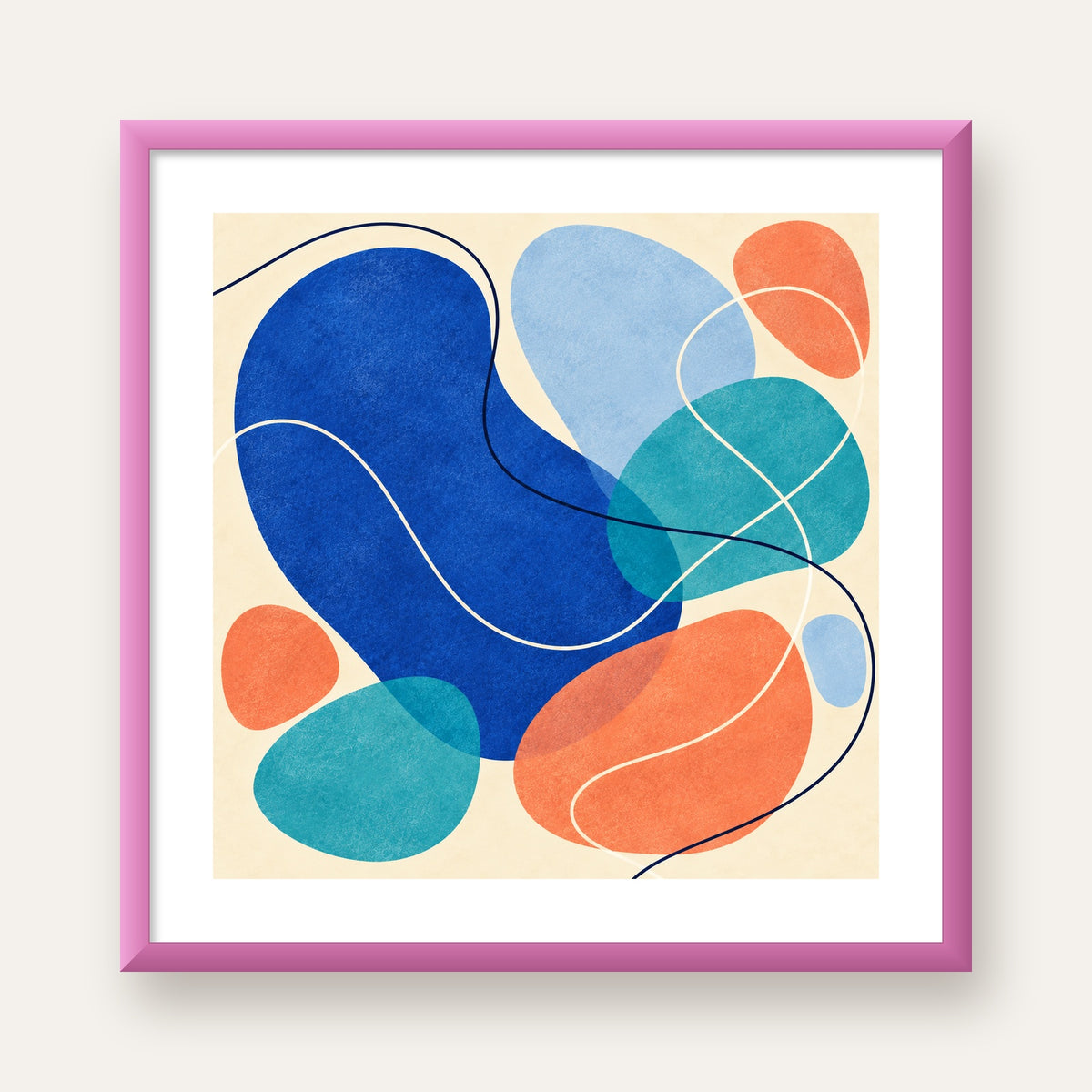 Renkli Soyut Şekiller Modern Dijital Poster – Çerçeveli Baskı — pembe çerçeveli paspartulu