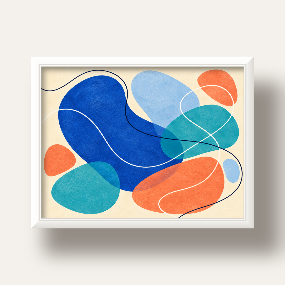 Renkli Soyut Şekiller Modern Dijital Poster – Çerçeveli Baskı — beyaz derin çerçeveli