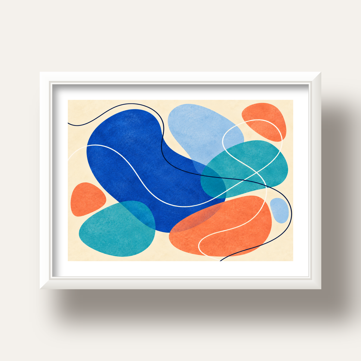 Renkli Soyut Şekiller Modern Dijital Poster – Çerçeveli Baskı — beyaz derin çerçeveli paspartulu