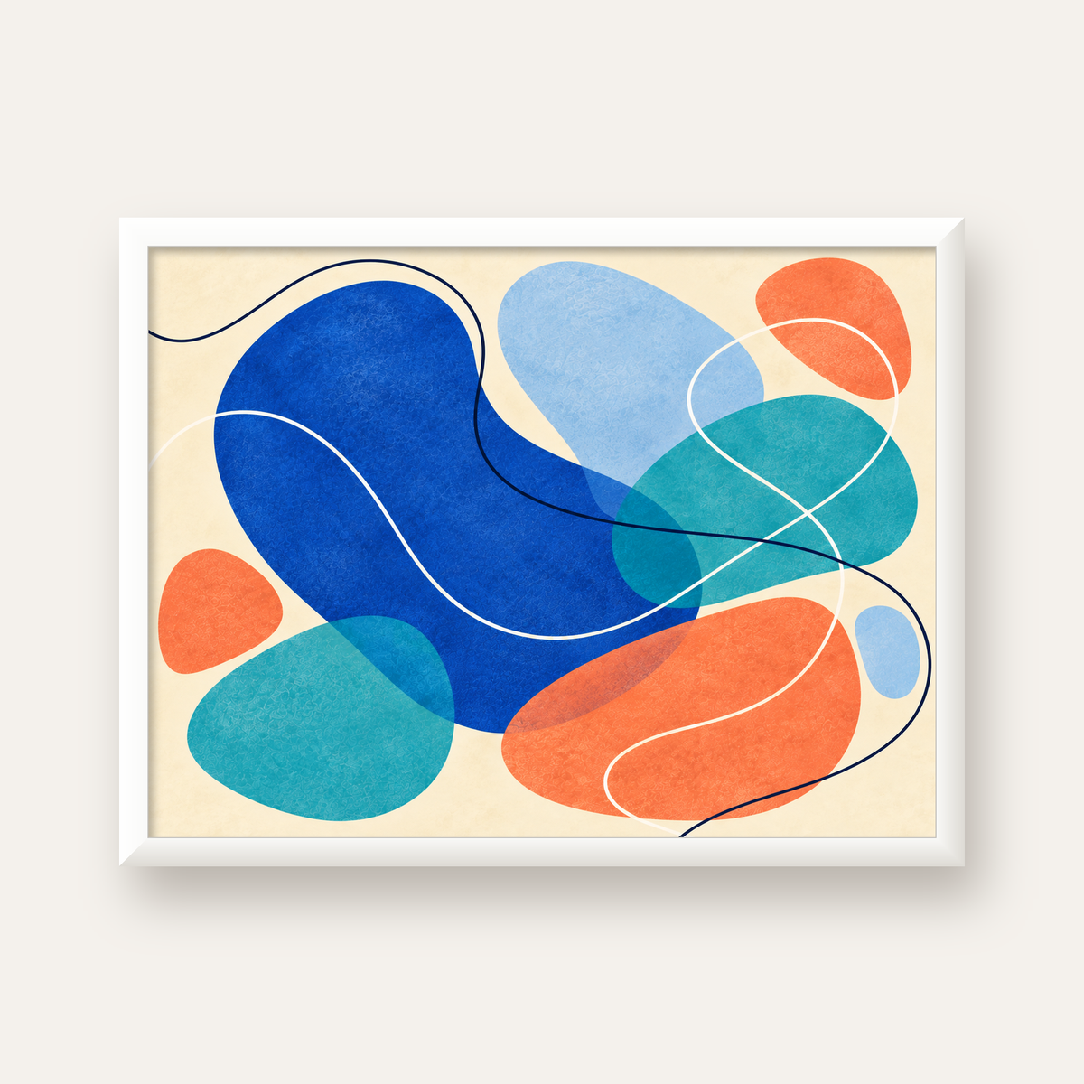Renkli Soyut Şekiller Modern Dijital Poster – Çerçeveli Baskı — beyaz çerçeveli yatay poster
