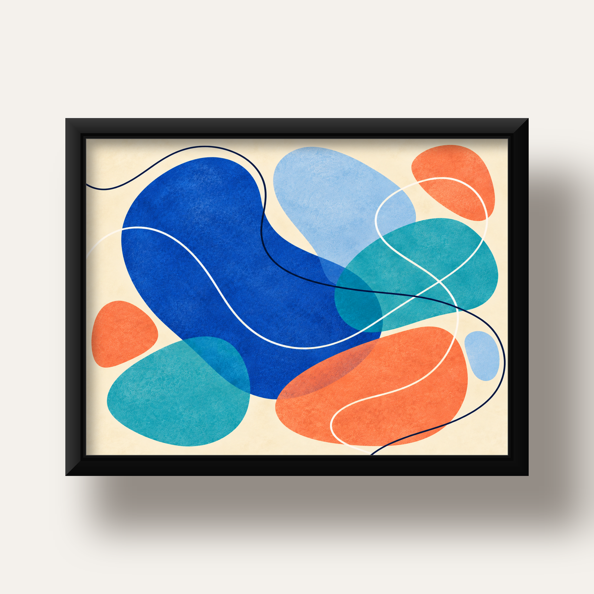 Renkli Soyut Şekiller Modern Dijital Poster – Çerçeveli Baskı — siyah derin çerçeveli