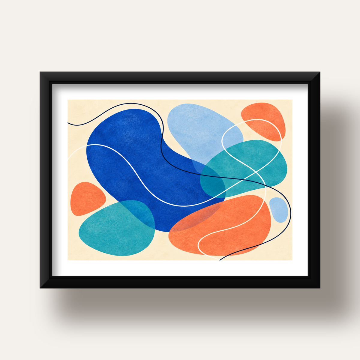 Renkli Soyut Şekiller Modern Dijital Poster – Çerçeveli Baskı — siyah derin çerçeveli paspartulu