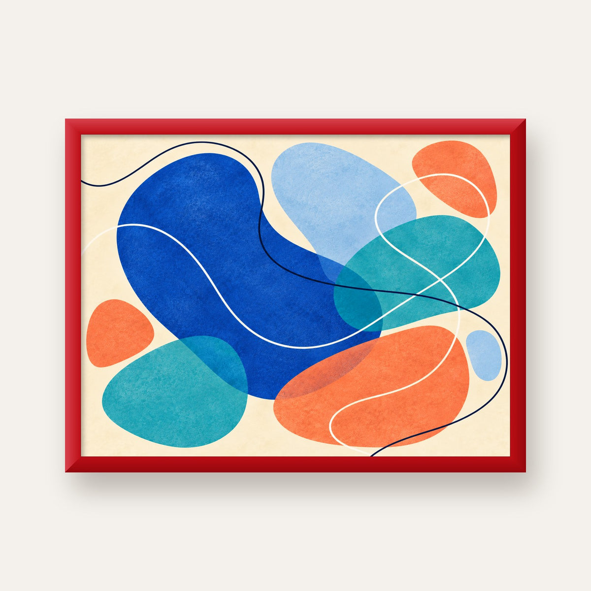 Renkli Soyut Şekiller Modern Dijital Poster – Çerçeveli Baskı — kırmızı çerçeveli