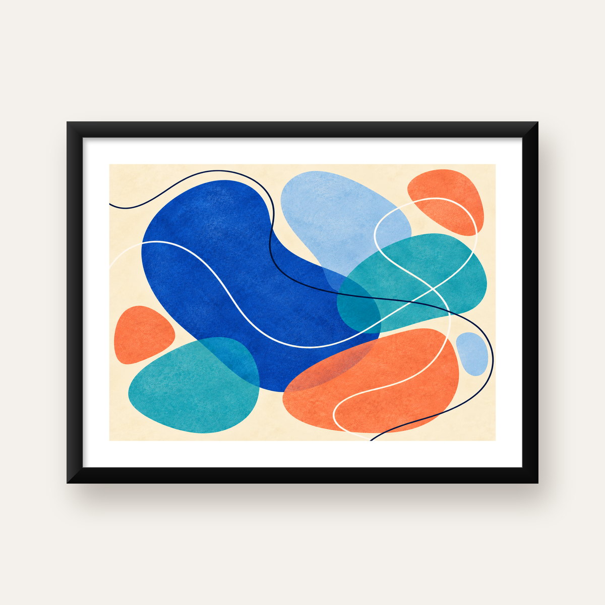 Renkli Soyut Şekiller Modern Dijital Poster – Çerçeveli Baskı — Yatay baskı, beyaz kenar boşluklu