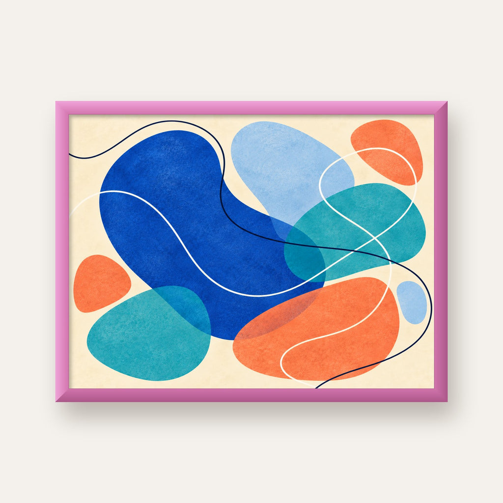 Renkli Soyut Şekiller Modern Dijital Poster – Çerçeveli Baskı — pembe çerçeveli