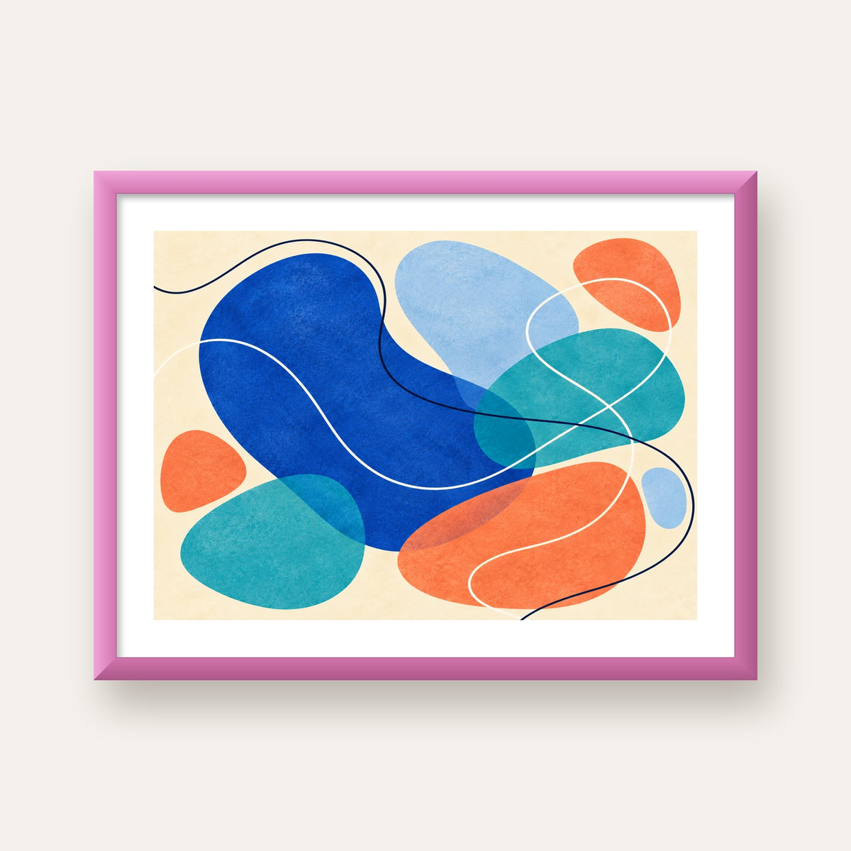Renkli Soyut Şekiller Modern Dijital Poster – Çerçeveli Baskı — pembe çerçeveli paspartulu