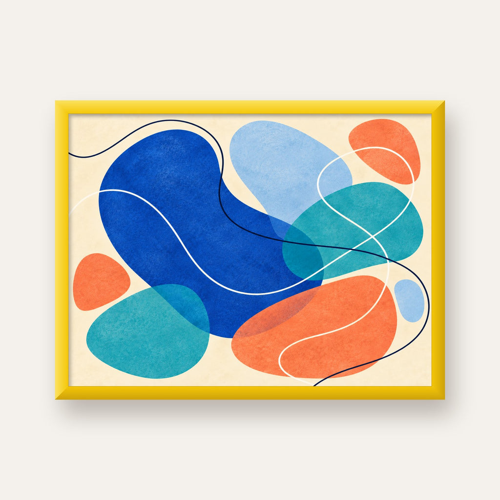 Renkli Soyut Şekiller Modern Dijital Poster – Çerçeveli Baskı — sarı çerçeveli