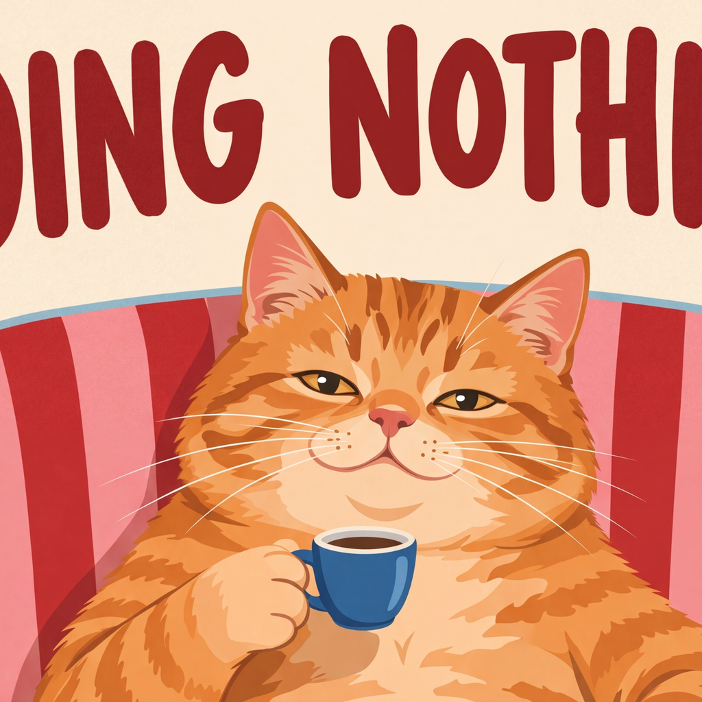 Tembel Kedi Poster – Keyifli Koltukta Sevimli İllüstrasyon — baskının yakın çekimi, kâğıt dokusu ve renk detayı
