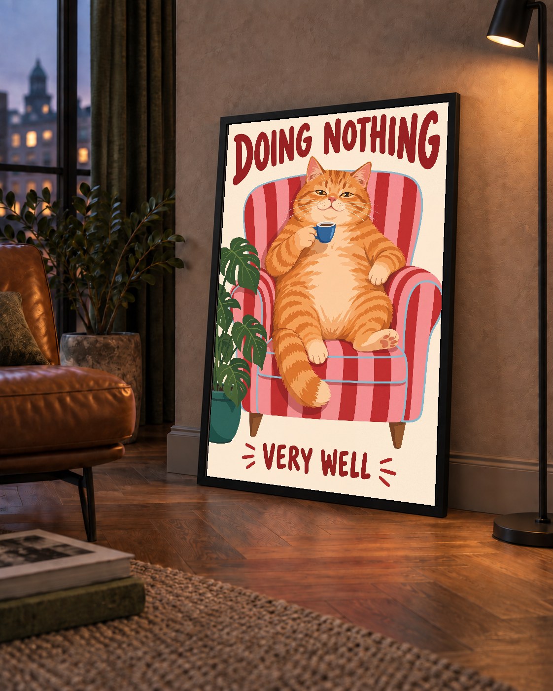 Tembel Kedi Poster – Keyifli Koltukta Sevimli İllüstrasyon