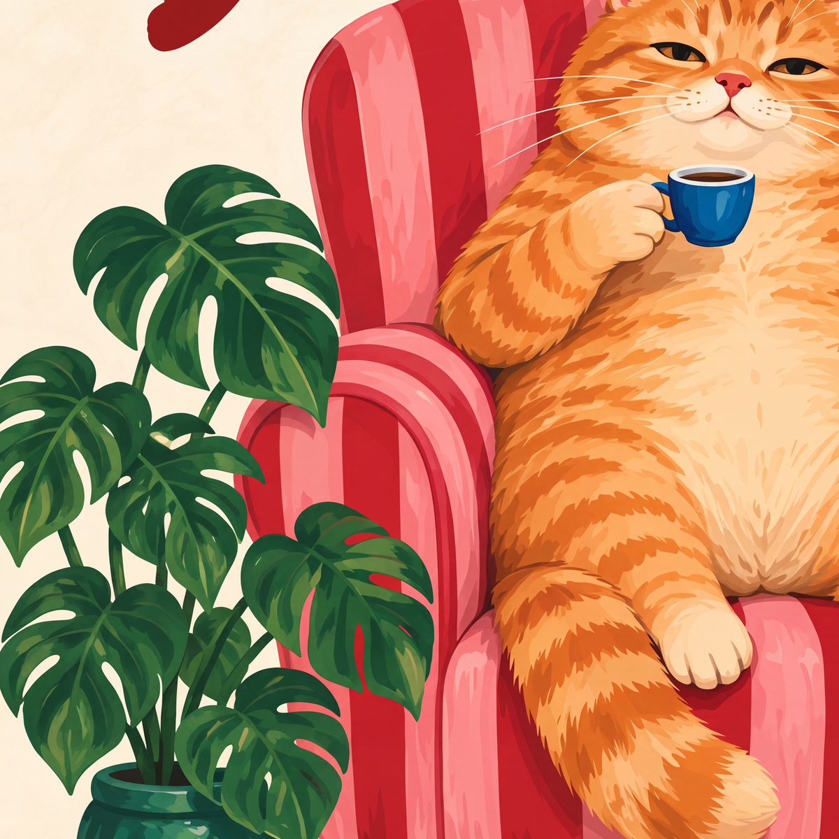 Tembel Kedi Poster – Keyifli Koltukta Sevimli İllüstrasyon — baskının yakın çekimi, kâğıt dokusu ve renk detayı