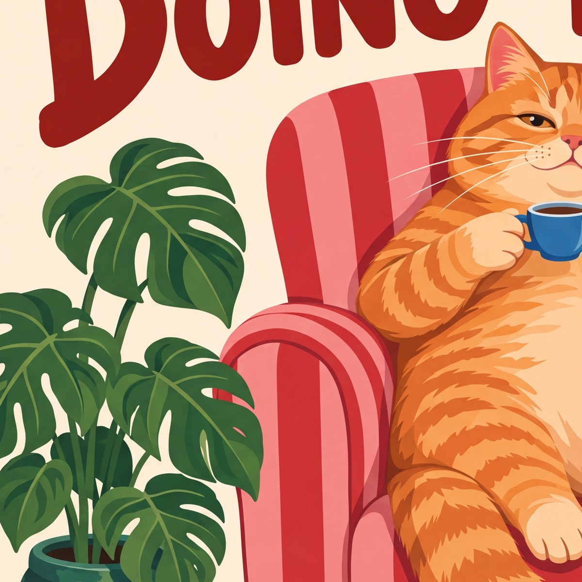 Tembel Kedi Poster – Keyifli Koltukta Sevimli İllüstrasyon — baskının yakın çekimi, kâğıt dokusu ve renk detayı