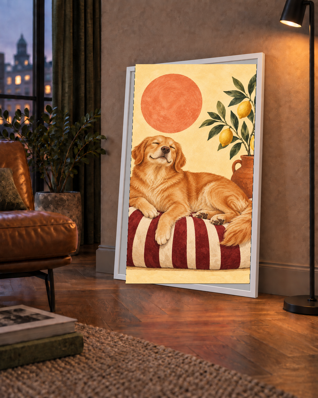 Mutlu Köpek & Limon Ağacı Poster – Dijital İllüstrasyon Baskı
