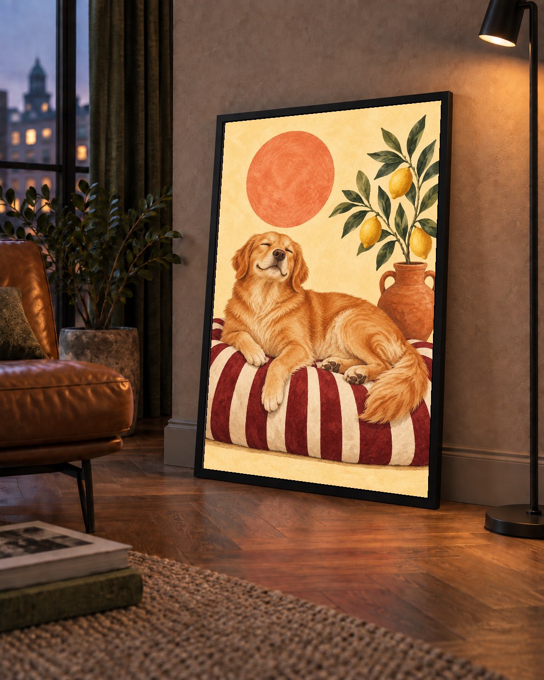 Mutlu Köpek & Limon Ağacı Poster – Dijital İllüstrasyon Baskı