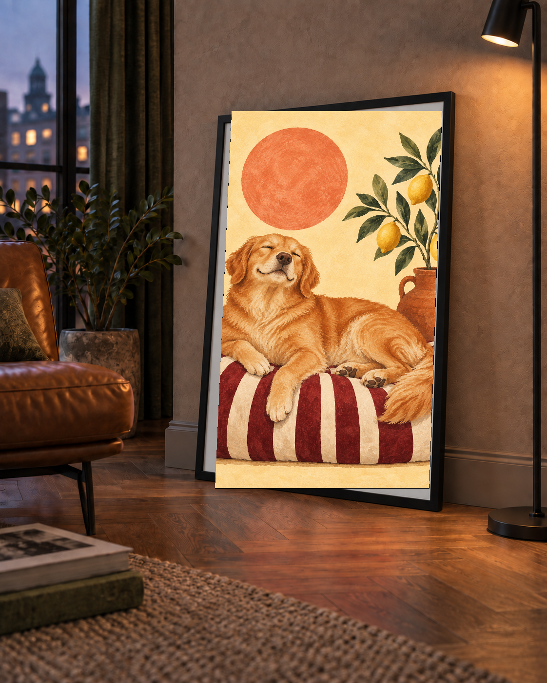 Mutlu Köpek & Limon Ağacı Poster – Dijital İllüstrasyon Baskı