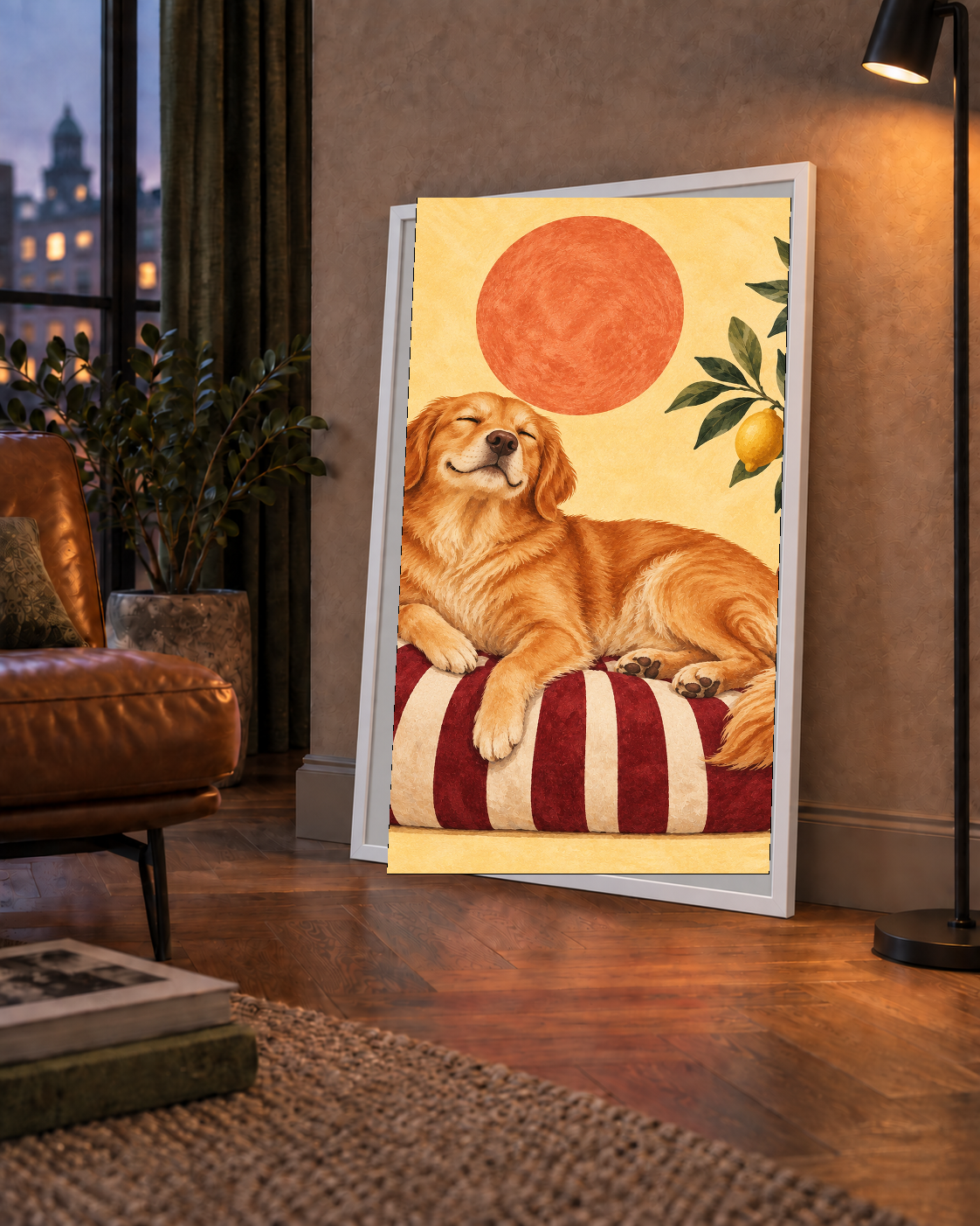 Mutlu Köpek & Limon Ağacı Poster – Dijital İllüstrasyon Baskı