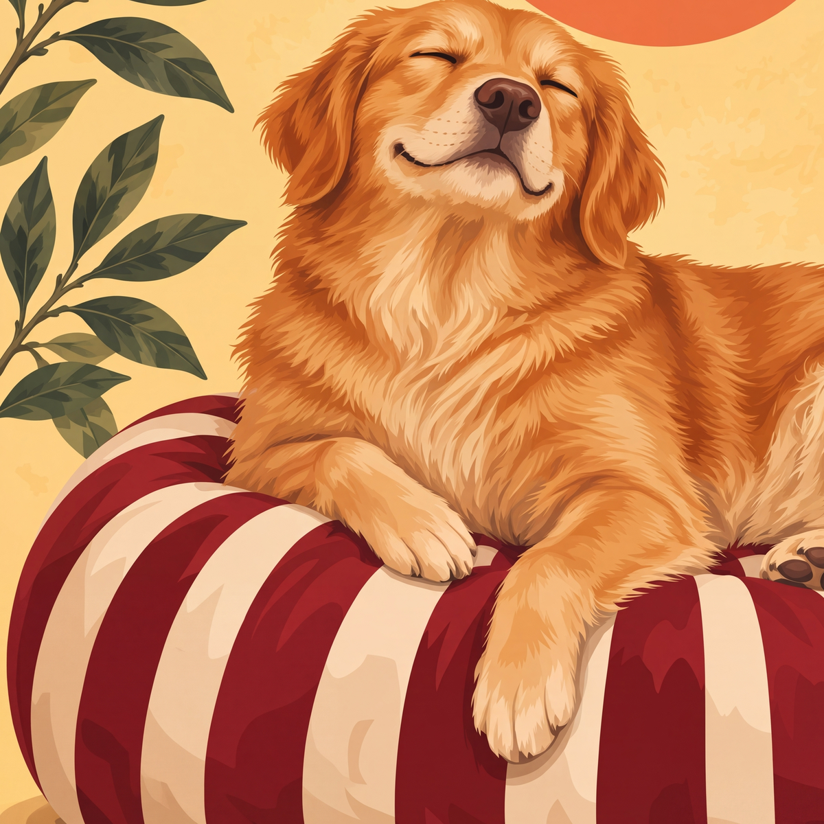 Mutlu Köpek & Limon Ağacı Poster – Dijital İllüstrasyon Baskı — baskının yakın çekimi, kâğıt dokusu ve renk detayı