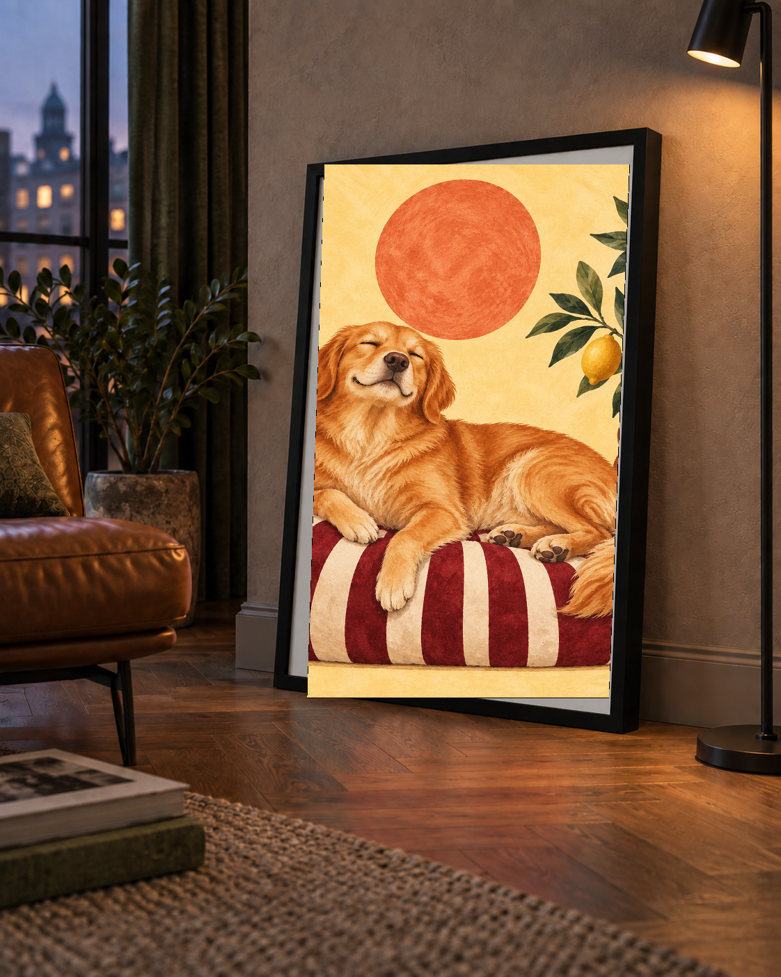Mutlu Köpek & Limon Ağacı Poster – Dijital İllüstrasyon Baskı