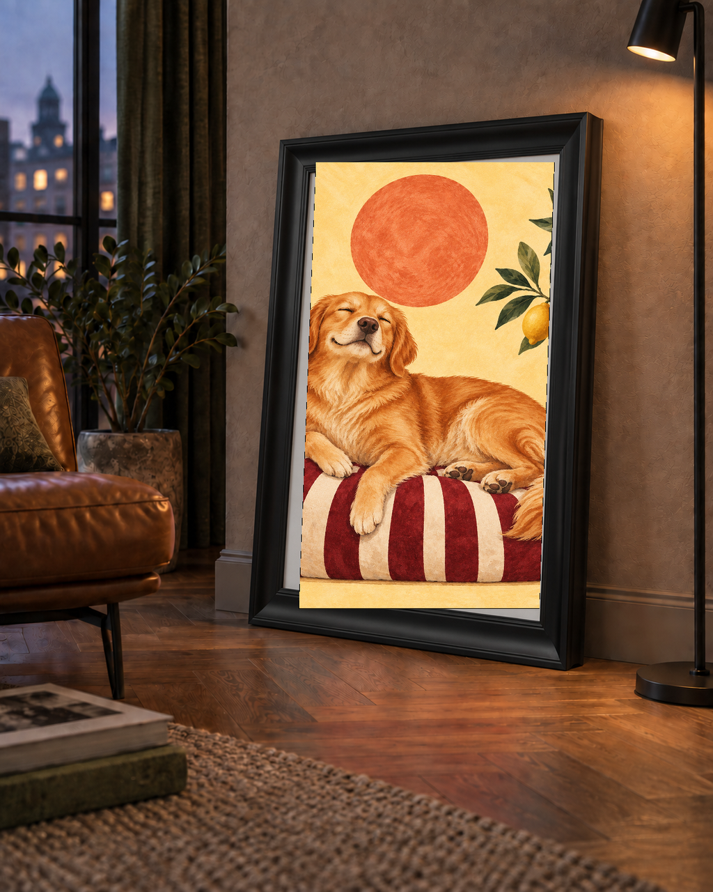 Mutlu Köpek & Limon Ağacı Poster – Dijital İllüstrasyon Baskı