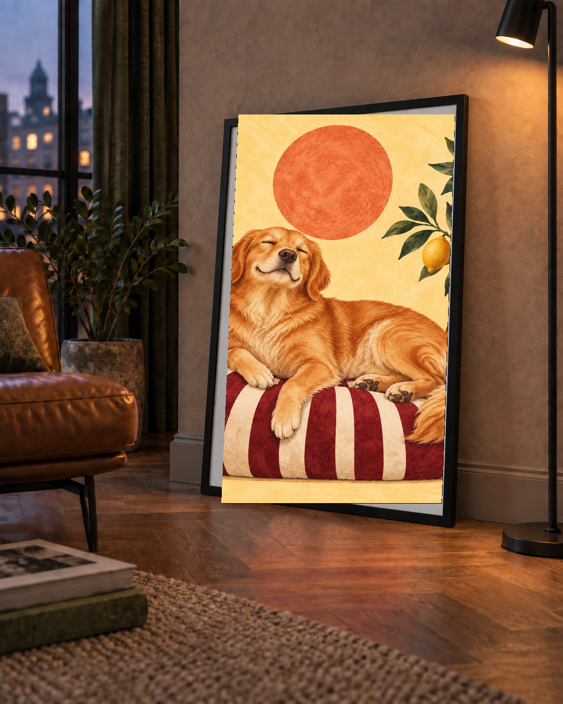 Mutlu Köpek & Limon Ağacı Poster – Dijital İllüstrasyon Baskı