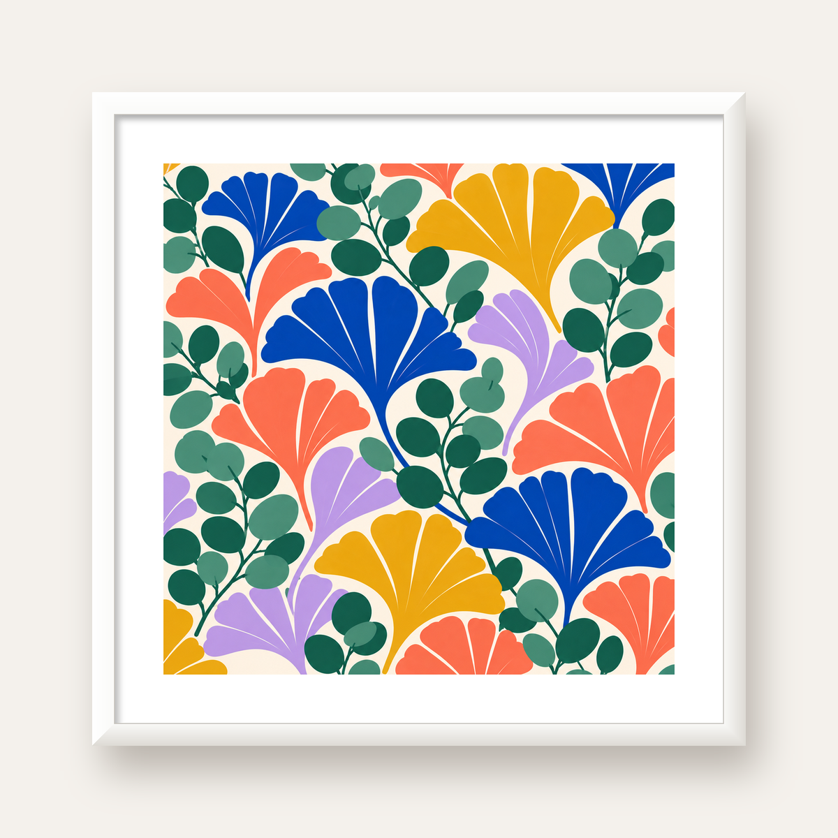 Renkli Modern Yaprak Desenli Dijital Poster – Dekoratif Sanat — beyaz çerçeveli kare poster