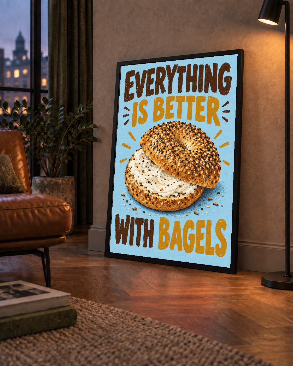 Krem Peynirli Bagel Poster – Enerjik & Renkli Dijital İllüstrasyon