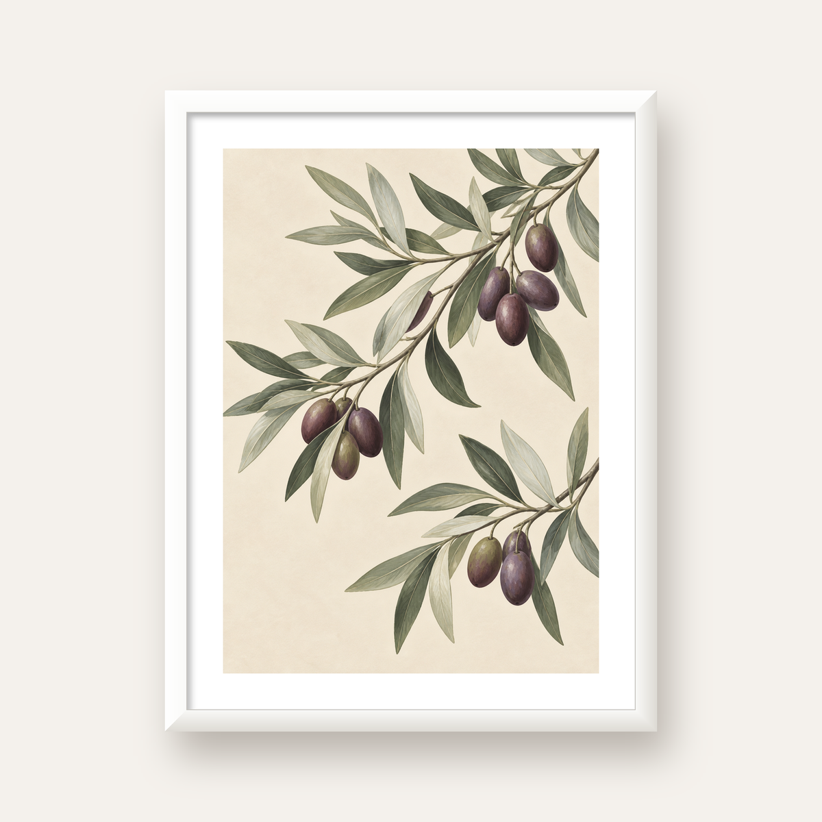 Zeytin Dalı İllüstrasyonu Poster – Natürel Renkte Duvar Sanatı — beyaz çerçeveli dikey poster