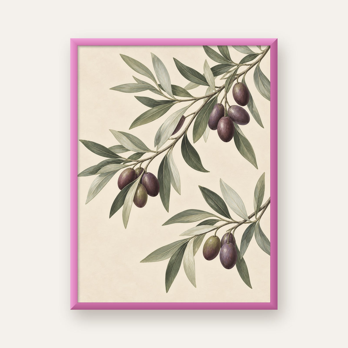 Zeytin Dalı İllüstrasyonu Poster – Natürel Renkte Duvar Sanatı — pembe çerçeveli