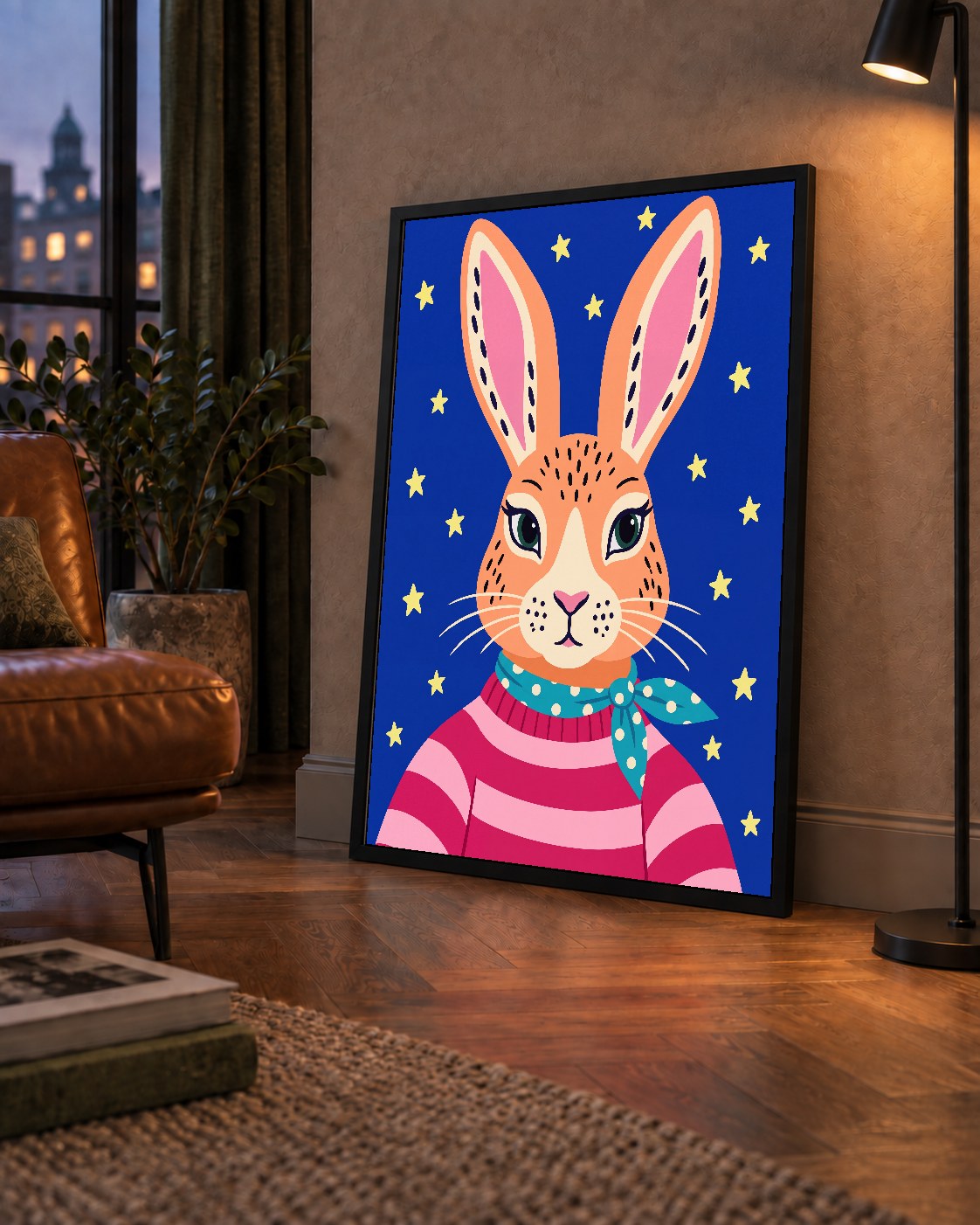 Şirin Tavşan Portresi Poster – Modern ve Renkli Sanat Baskısı