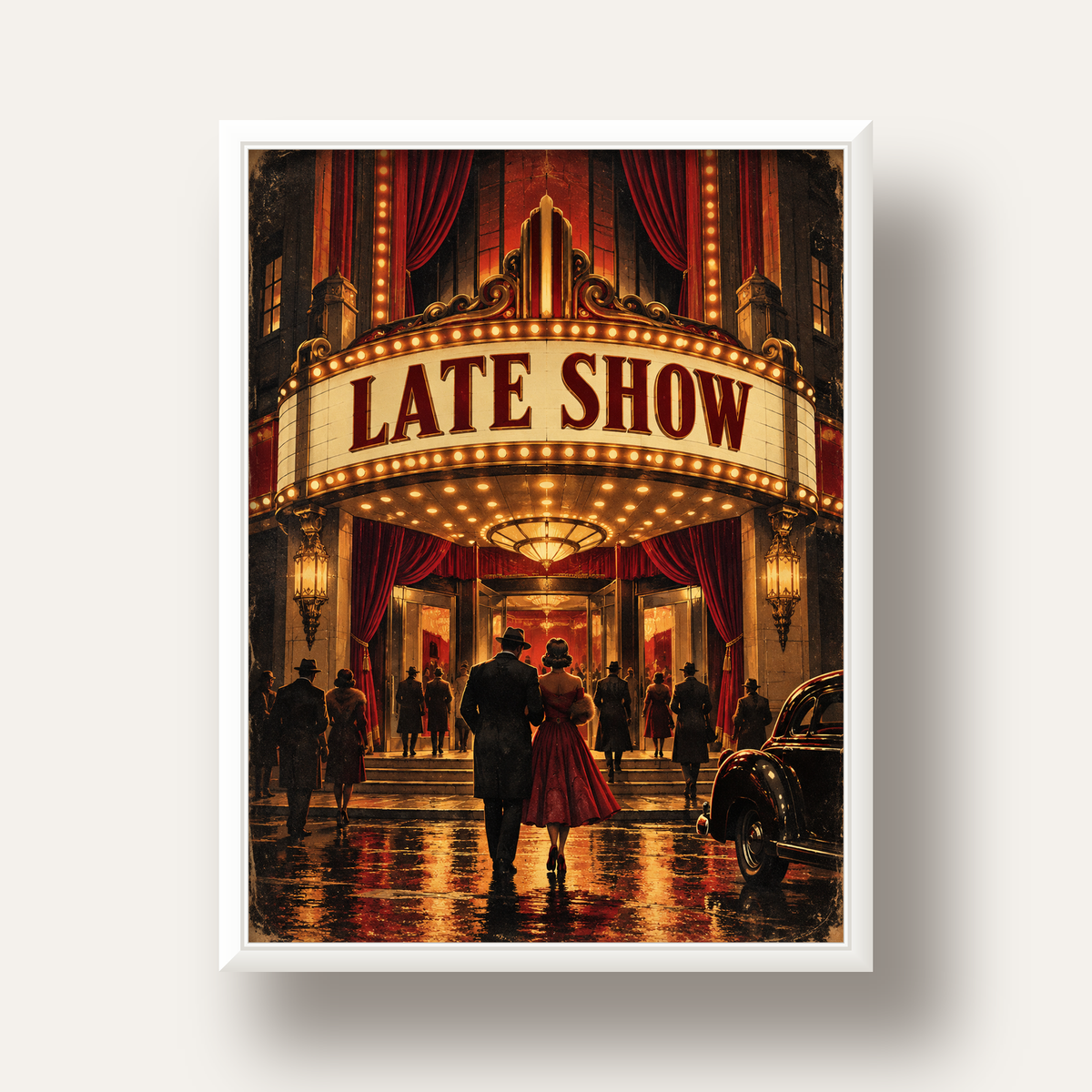 Late Show Vintage Sinema Afişi — beyaz derin çerçeveli