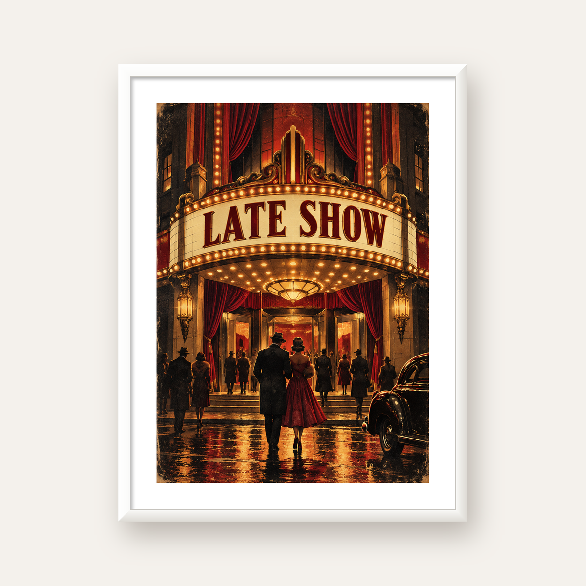 Late Show Vintage Sinema Afişi — beyaz çerçeveli dikey poster