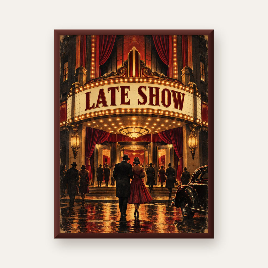 Late Show Vintage Sinema Afişi — ceviz çerçeveli