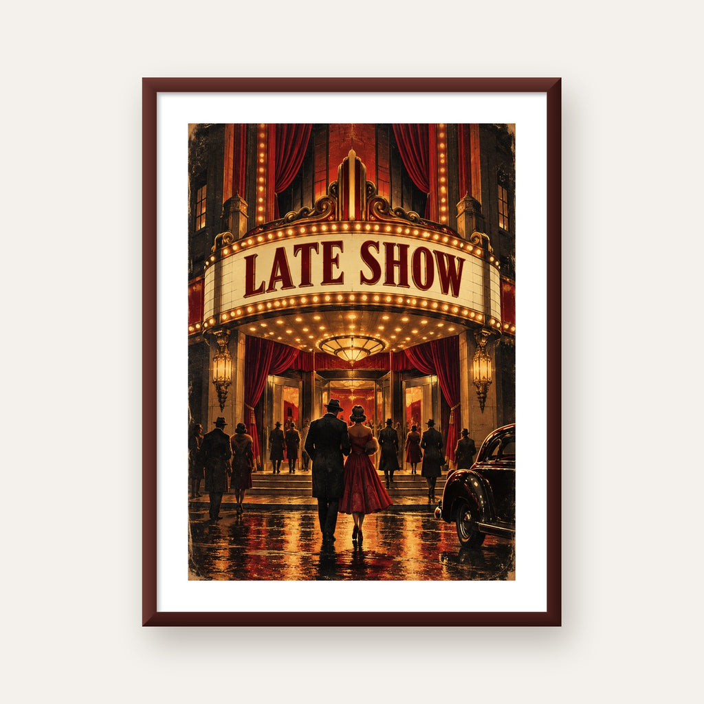Late Show Vintage Sinema Afişi — ceviz çerçeveli paspartulu